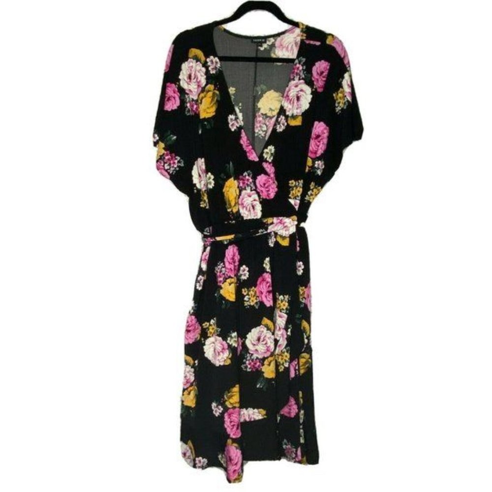 Torrid Womens 3X Black Floral Wrap Dress Tie Belt